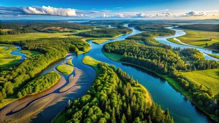 Aerial View of River Delta in Pacific Northwest - Nature's Beauty and Geographic Wonders