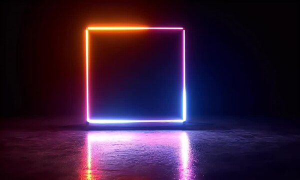 Abstract background with neon Square glowing lights shape. 