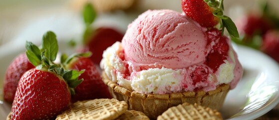 Strawberry cheesecake ice cream in graham cracker cup
