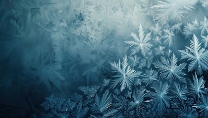 Beautiful winter background showcasing frost on the window with a natural texture and frozen pattern Copy space available on the natural glass background Macro