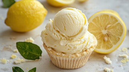 Lemon mascarpone ice cream in shortbread cup