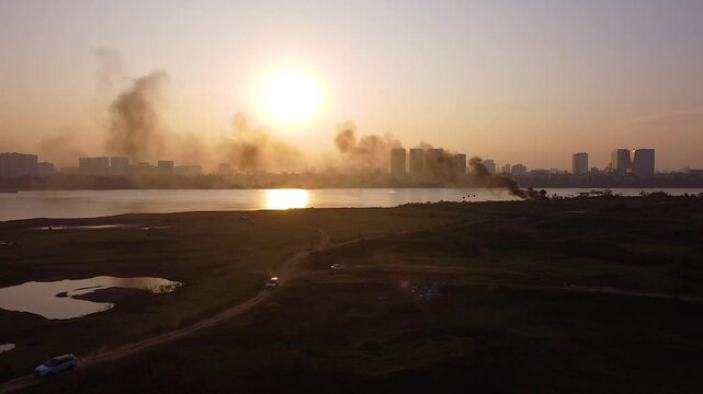 Drone Vietnam - Hanoi, Red River - Pollution_2