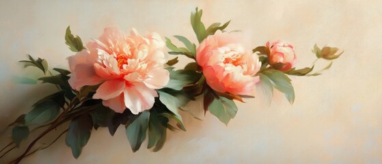Photorealistic peony digital painting on beige