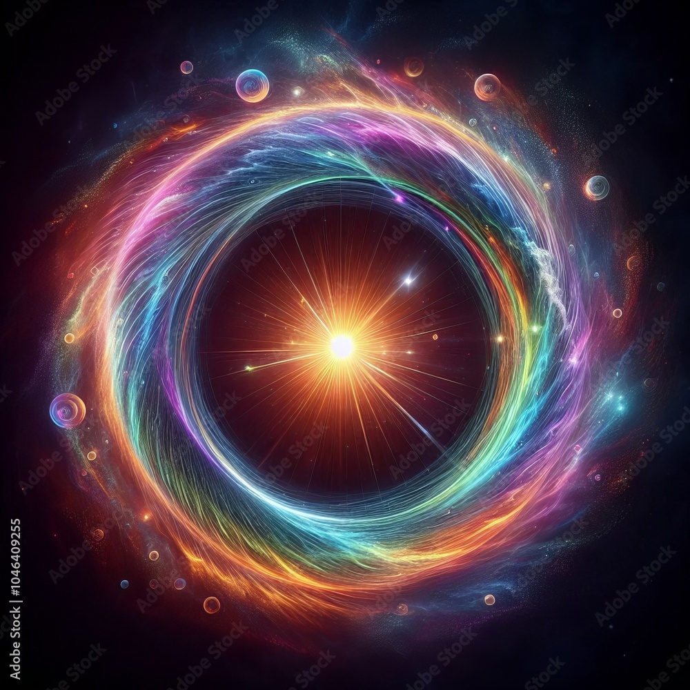 Poster fractal burst background featuring a vibrant swirl of colors with energy and motion, creating an abs