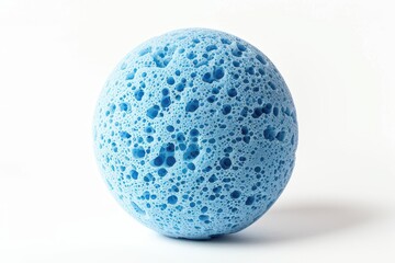 Blue bath sponge on white background with space for text