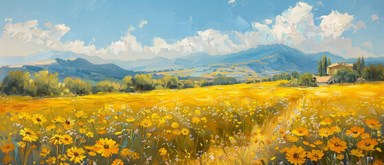 Summer Province of Italy landscape,  Italian Countryside - oil painting 