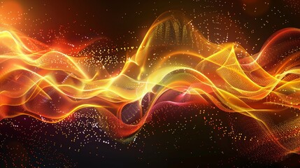 Obraz premium Dynamic abstract digital background with undulating waves and luminous particles for creative design