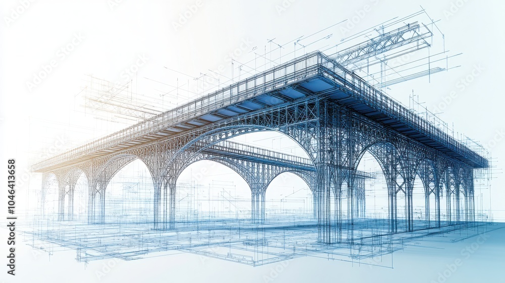 Aufkleber a digitally rendered image of a bridge showcasing a unique architectural design with a focus on stru