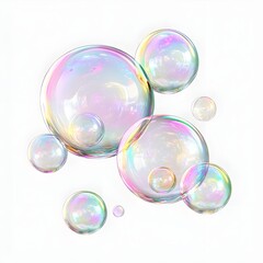 Iridescent Soap Bubbles on White Background