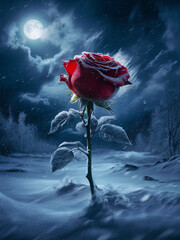 Frozen Beauty: A Red Rose in Winter's Embrace
