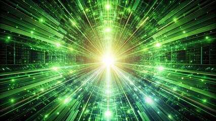 Naklejka premium Digital Binary Metaverse Expansion: A Dynamic Burst of Green Data Lines Forming a Tunnel Effect in Motion