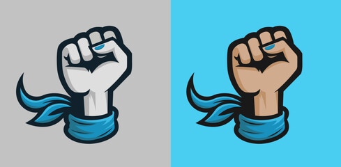 Female Raised Fist with Light Blue Kerchief Scarf Cloth, vector illustration