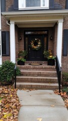 Cozy autumn decorations featuring warm wreaths and acorns, inviting ambiance for the fall season.
