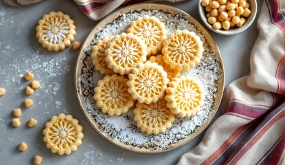 Halwat Tabaa Algerian Traditional Cookies Dusting with Powdered Sugar (Algerian Cuisine)