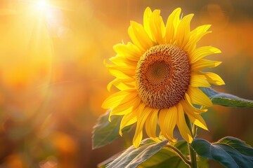 Obraz premium Close up of a large yellow sunflower at sunset