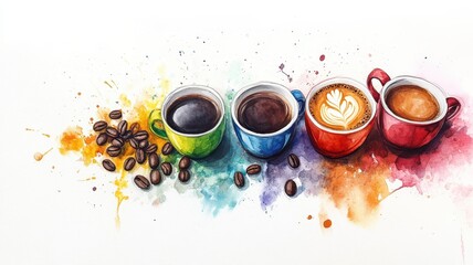 Artistic set of vector coffee beans and coffee cup drinks isolated on white background,hand-drawn vector,hot coffee drinks,cafe shop,modern flat design,Fashionable and cute coffee motif concept.