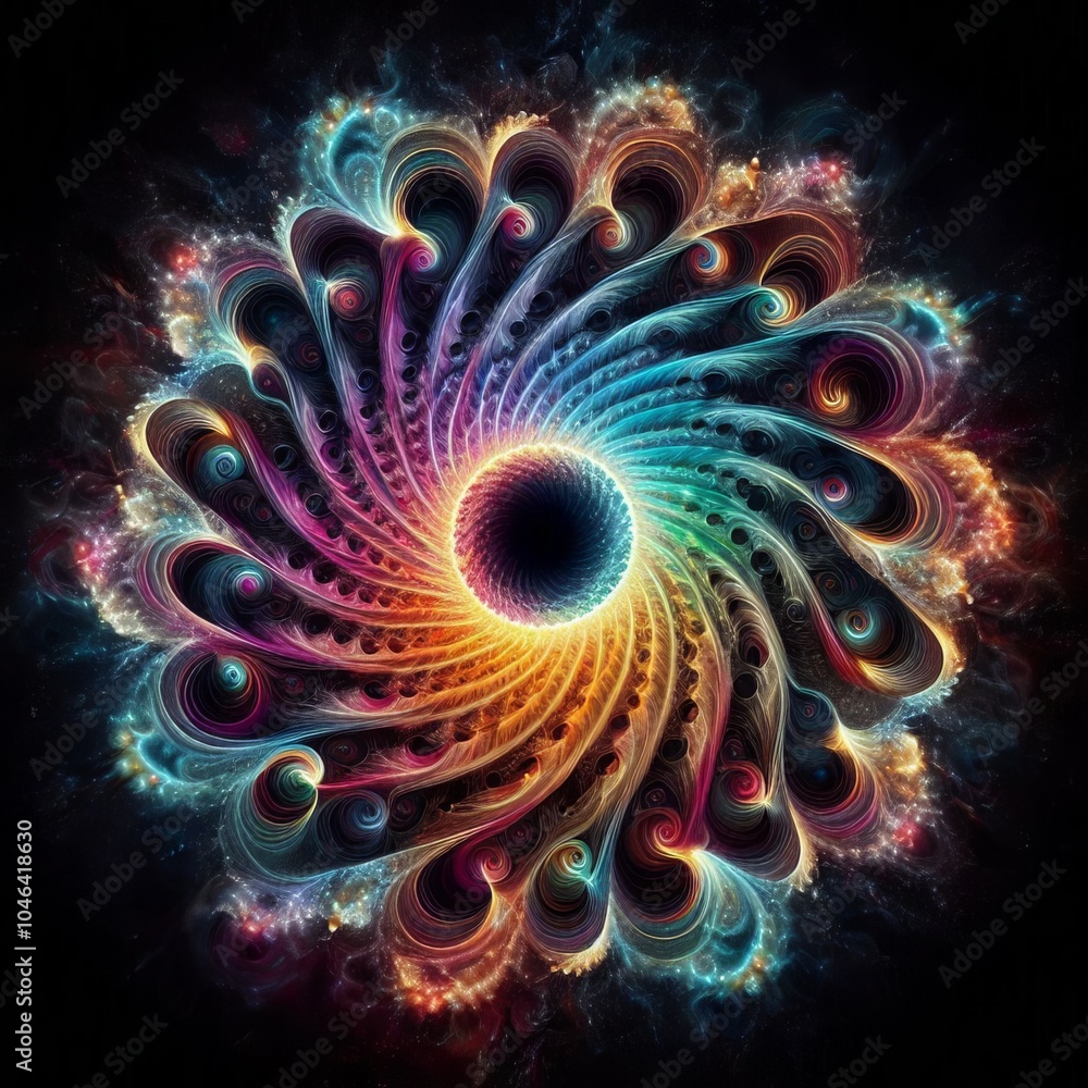 Aufkleber abstract fractal background with a burst of light featuring spirals and patterns in a rainbows explo