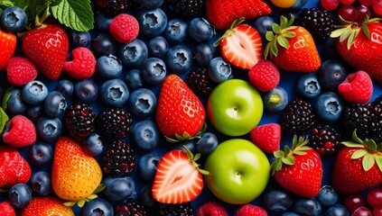 Obraz premium Close-up background of colorful fresh berries in vibrant and natural tones