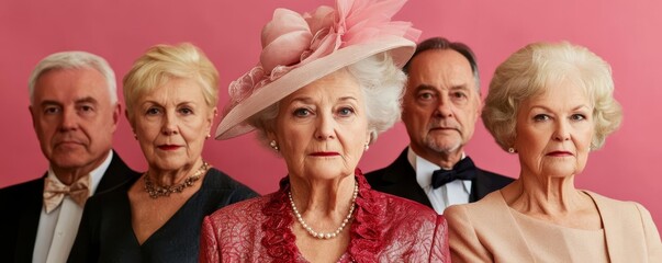 Fototapeta premium Elderly group attending a charity fundraiser, dressed in elegant attire