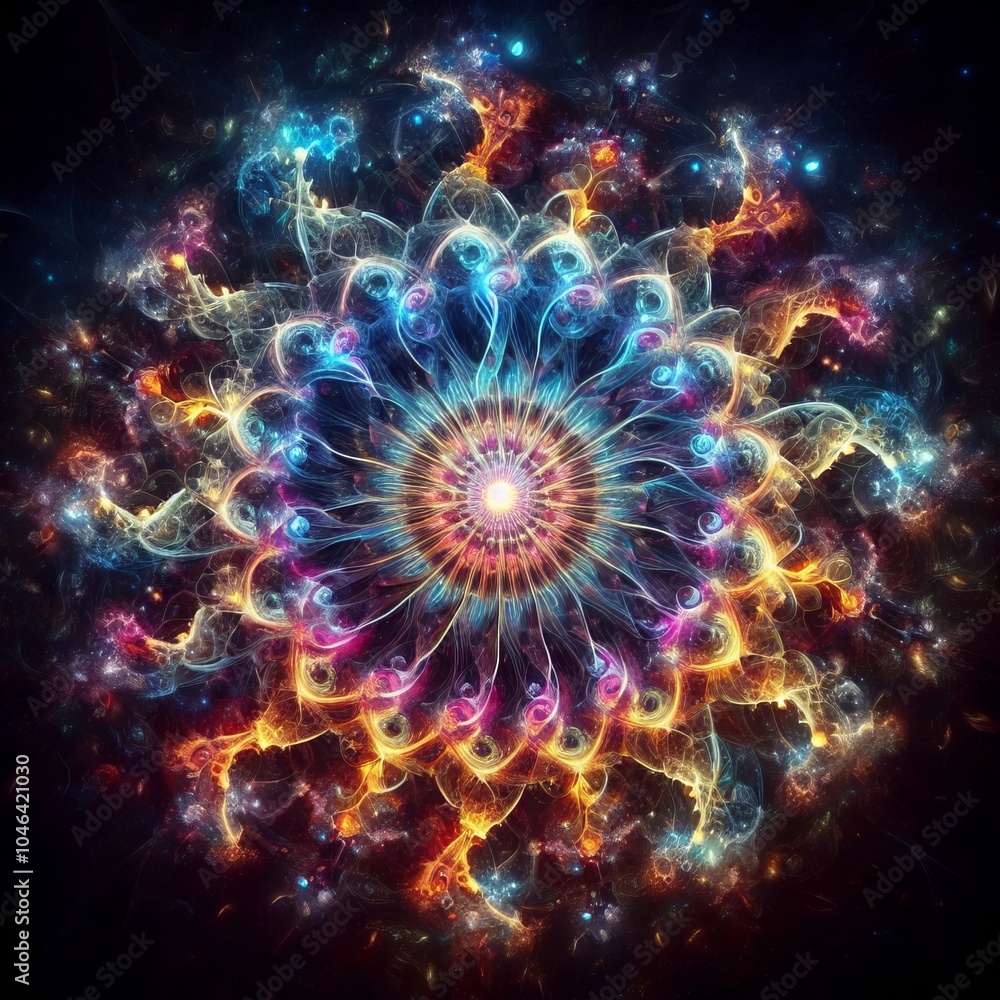Aufkleber abstract fractal background with a burst of light featuring spirals and patterns in a rainbows explo