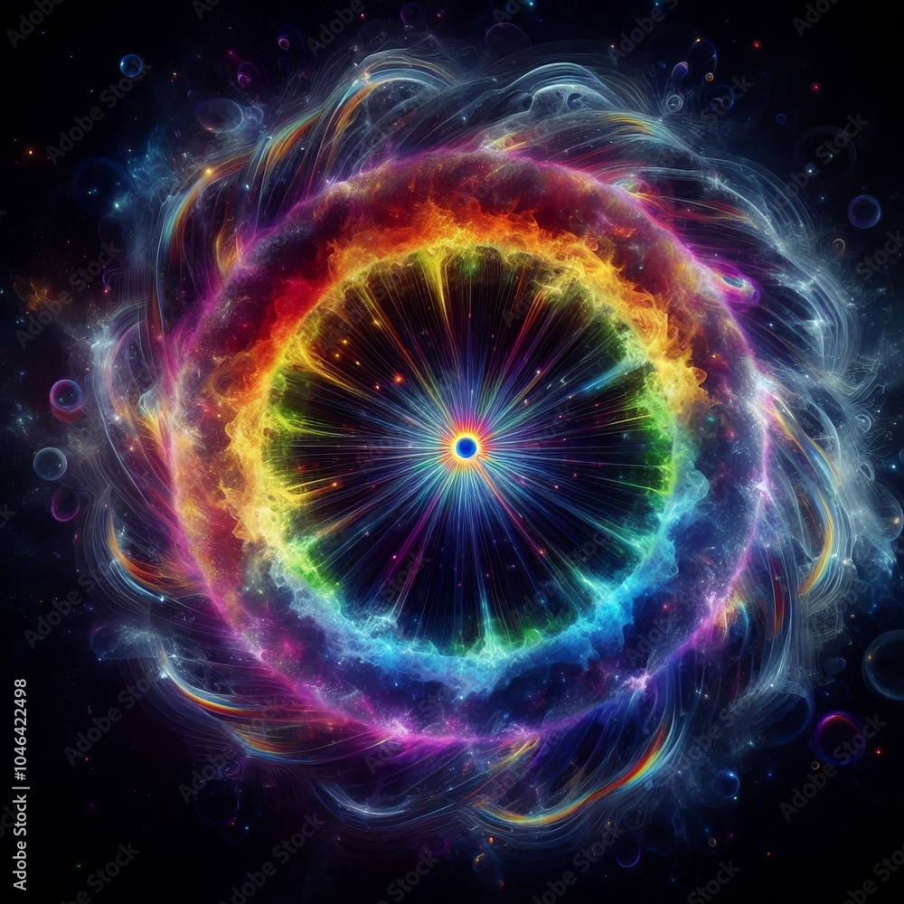 Aufkleber abstract fractal background with a burst of light featuring spirals and patterns in a rainbows explo