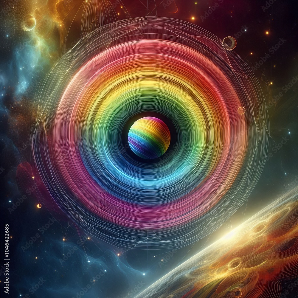 Poster fractal burst background featuring a vibrant swirl of colors with energy and motion, creating an abs