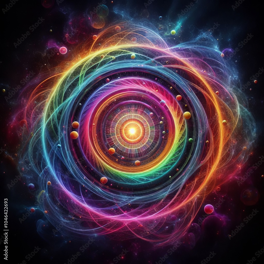 Poster fractal burst background featuring a vibrant swirl of colors with energy and motion, creating an abs