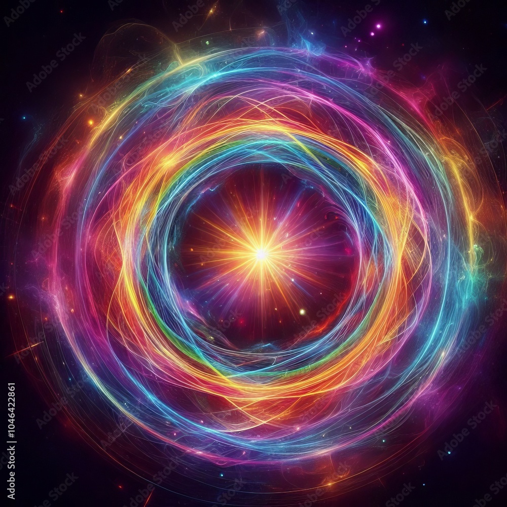 Poster fractal burst background featuring a vibrant swirl of colors with energy and motion, creating an abs