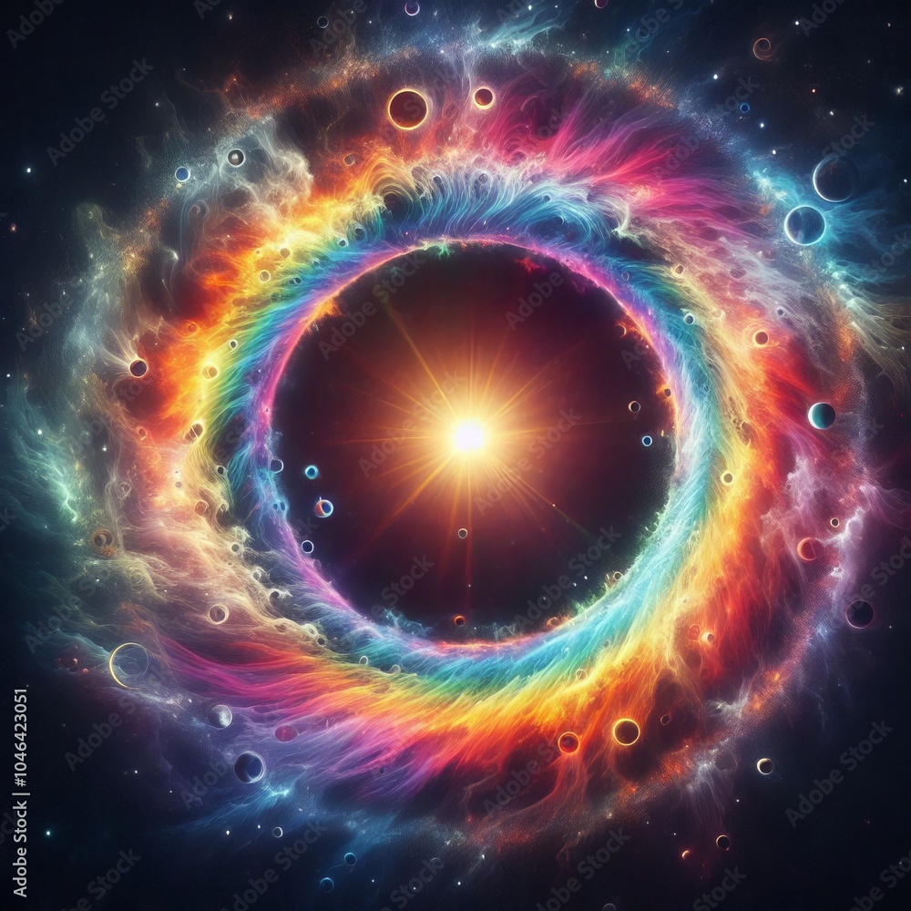 Poster fractal burst background featuring a vibrant swirl of colors with energy and motion, creating an abs