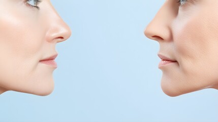 Obraz premium Before-and-after facelift close-up, highlighting loose skin, deep wrinkles, and fine lines pre-procedure, and a rejuvenated, firm face post-surgery