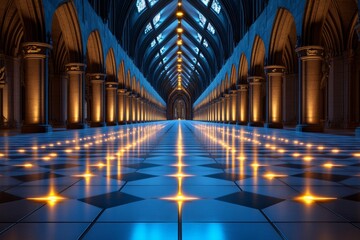 Fototapeta premium Gothic-style shopping mall with dark, ornate architecture and flickering candlelight, casting shadows over the retail spaces, symbolizing the haunting beauty of gothic design in retail