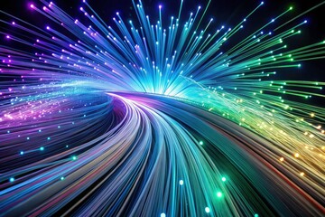 Fototapeta premium Glowing Fiber Optic Cables in Dark Space - High-Speed Internet Connectivity Symbolism