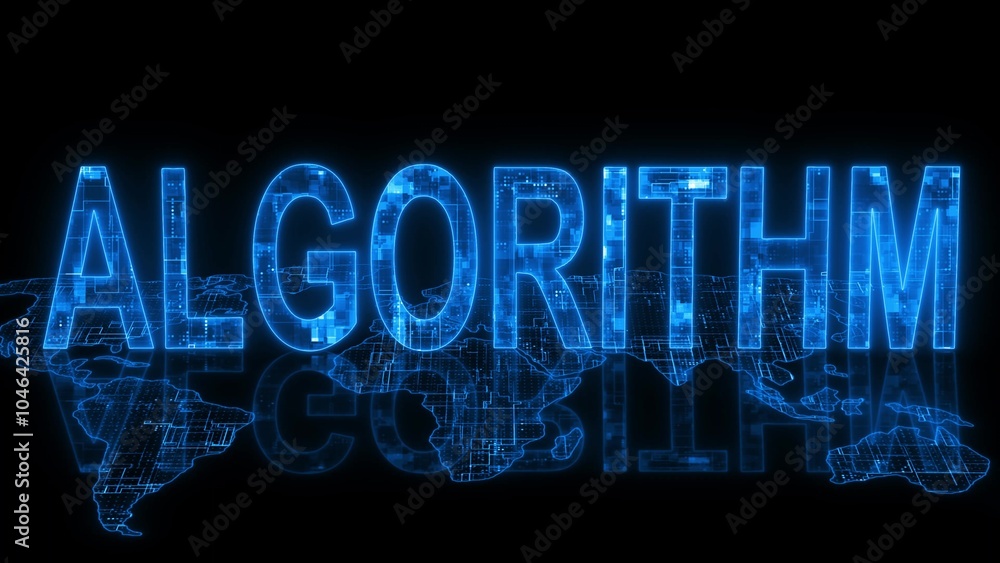 Poster algorithm text technology earth map glow