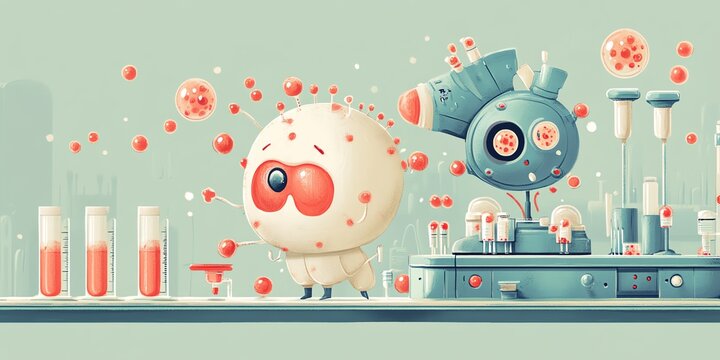 Cute oversized ELISA, antibody and microarray system, flat illustration