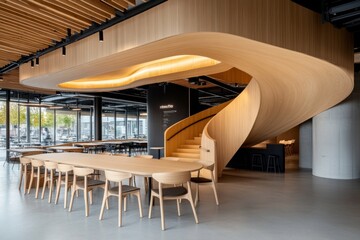 Minimalist design of a sleek, modern restaurant with clean lines, simple tables, and elegant lighting, symbolizing the elegance of minimalist dining spaces