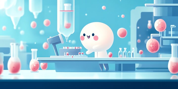 Big and cute ELISA, microarray tech with antibodies, flat illustration