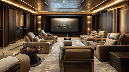 a luxury home theater room with a high-definition