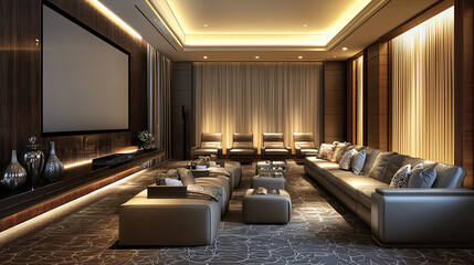 a luxury home theater room with a high-definition