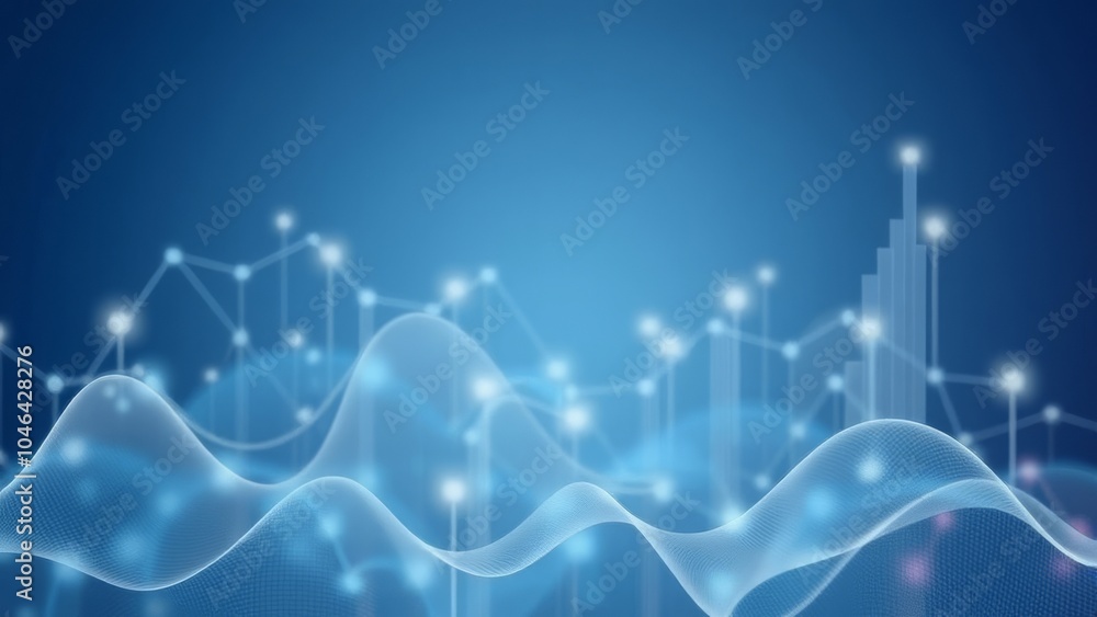 Poster futuristic digital data visualization with abstract wave and glowing particles