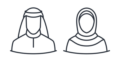 Muslim couple icon. Arabic Muslim man and woman thin line vector illustration.
