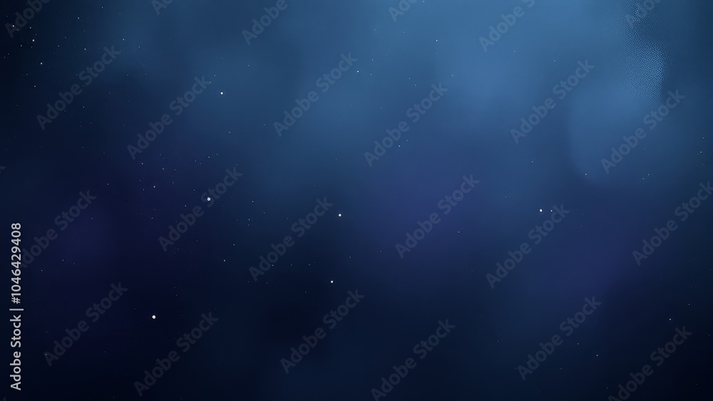 Poster dark blue abstract background with subtle star-like dots, deep and mysterious atmosphere