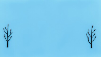 Minimalistic illustration of two bare trees on a blue background, simple and artistic design