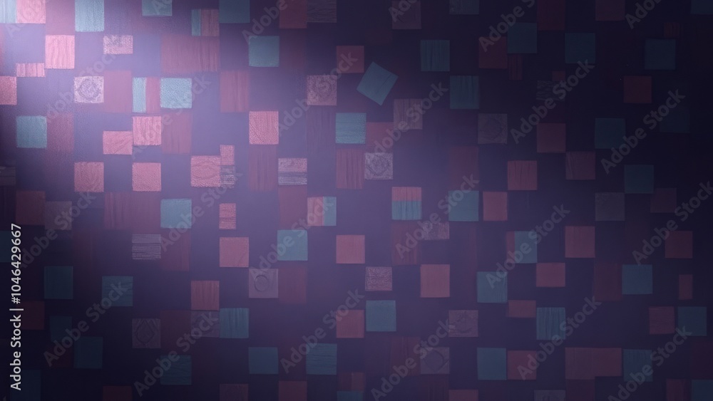 Poster abstract geometric pattern with colorful squares on a dark background