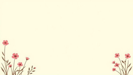 Obraz premium Minimalist floral border with pink flowers on a beige background, elegant design