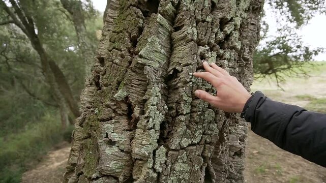 Hand touching tree with love
