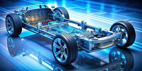 Obraz premium Intricate Blueprint of Electric Vehicle Chassis - Components and Engineering Details