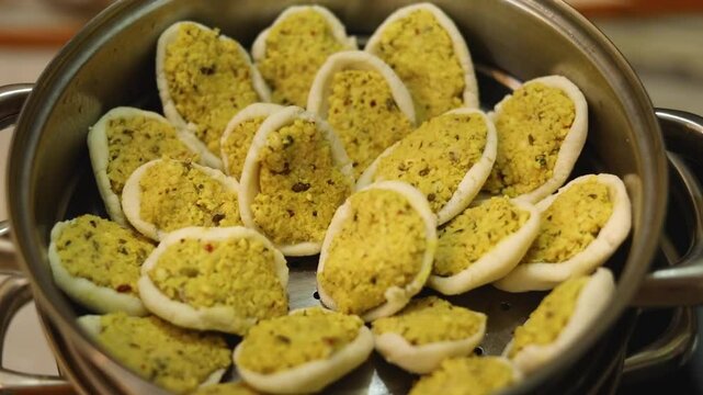 Steamed lentil fara in rice dough Indian style homemade dish