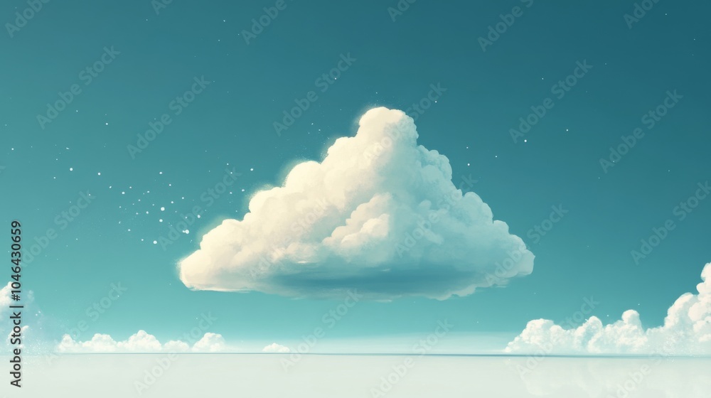 Poster a single fluffy white cloud floats in a bright blue sky with a hint of white clouds and a few white 