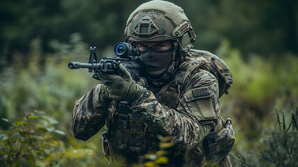 Fototapeta premium Tactical soldier ready