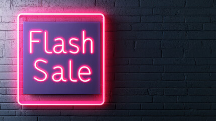 Obraz premium Flash Sale neon sign glowing against dark brick wall, creating eye catching promotional display. Perfect for attracting attention to special offers and discounts